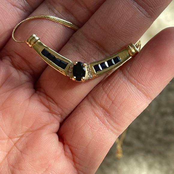 14k solid gold with diamonds and sapphire necklace - Picture 7 of 8